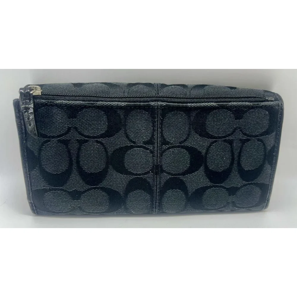 Coach Vintage Black‎ Fabric Jacquard Signature Canvas Trifold Wallet